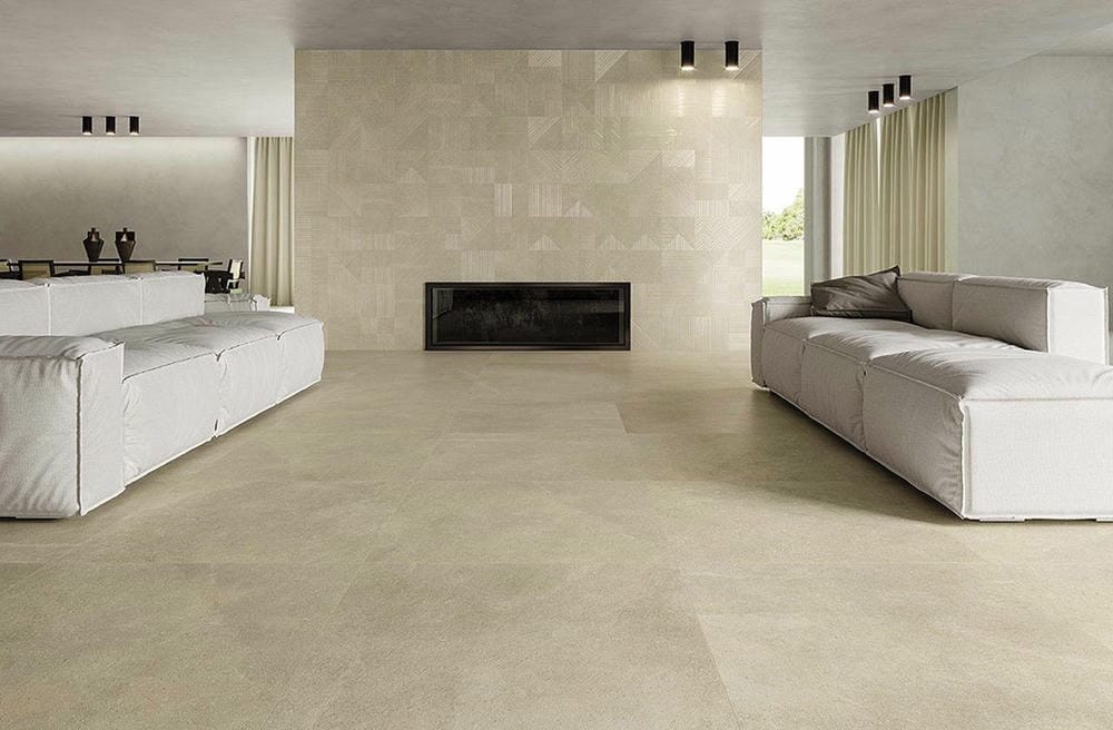 living moderno con pavimenti e rivestimenti beige minimale geometrie neutre e design contemporaneo 4emme